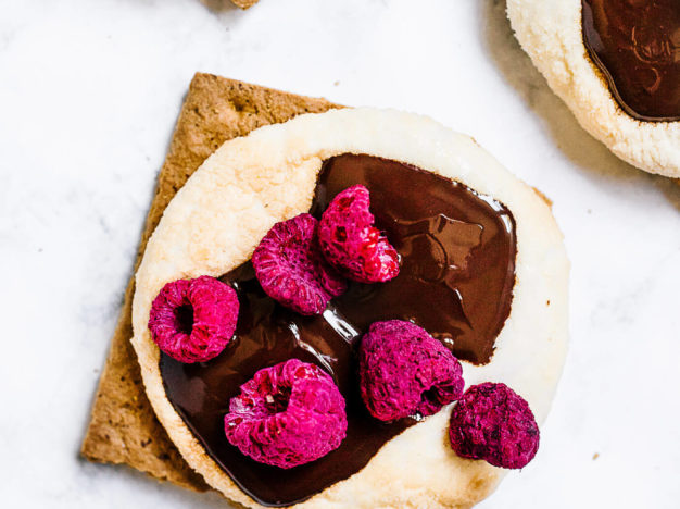 Indoor s'mores with raspberries and almonds