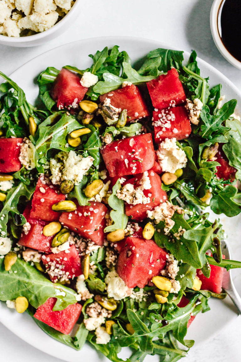 Watermelon Arugula Salad with Almond Feta - Nourished By Nutrition