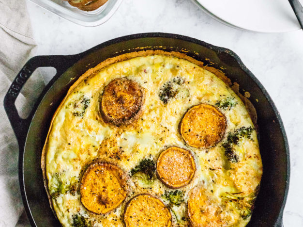 Roasted vegetable frittata in cast-iron skillet