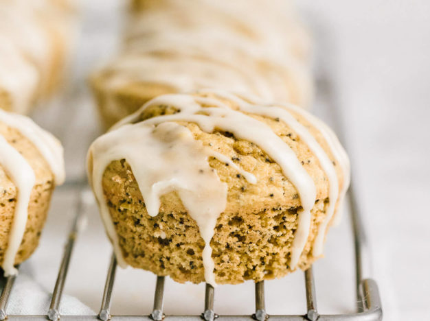 close up Healthy lemon poppy seed muffins with glaze