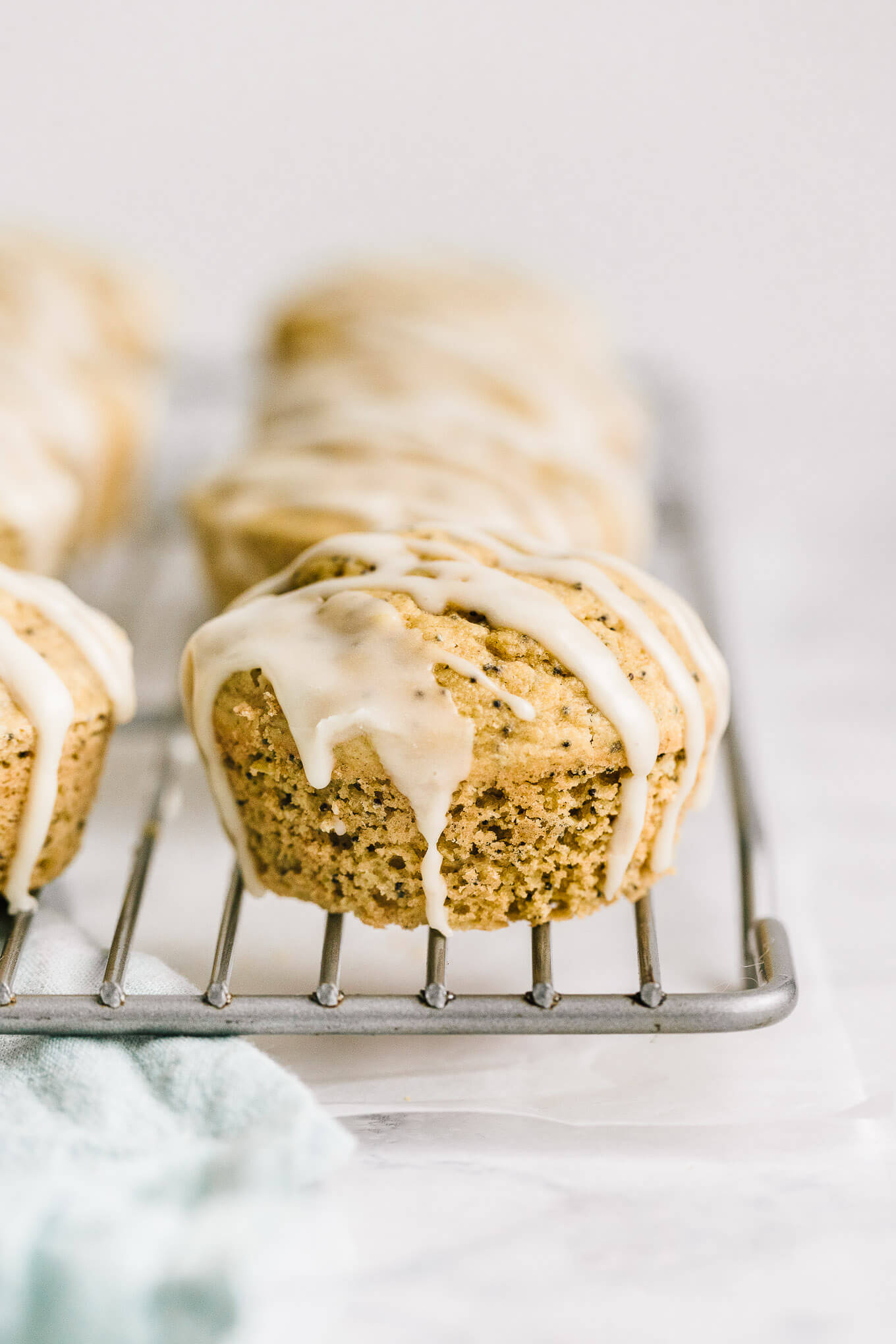 close up Healthy lemon poppy seed muffins with glaze