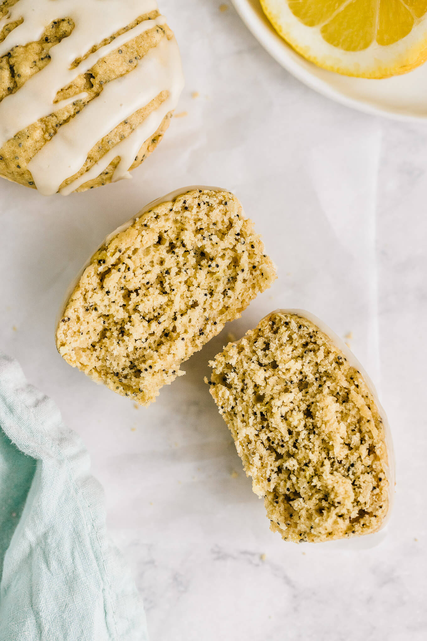inside of Healthy lemon poppy seed muffins with glaze