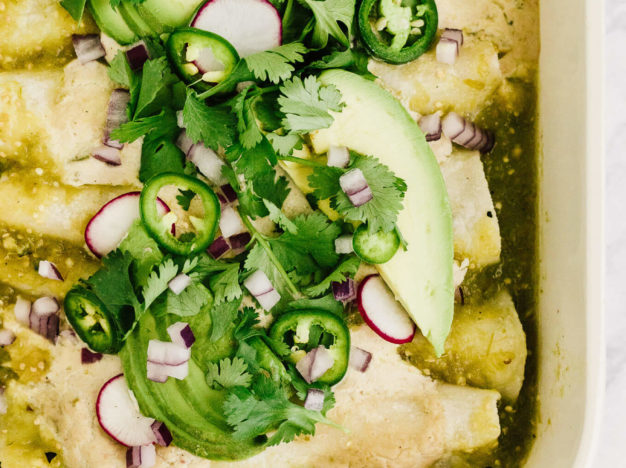Healthy Salsa Verde Chicken Enchiladas made dairy-free, grain-free, gluten-free