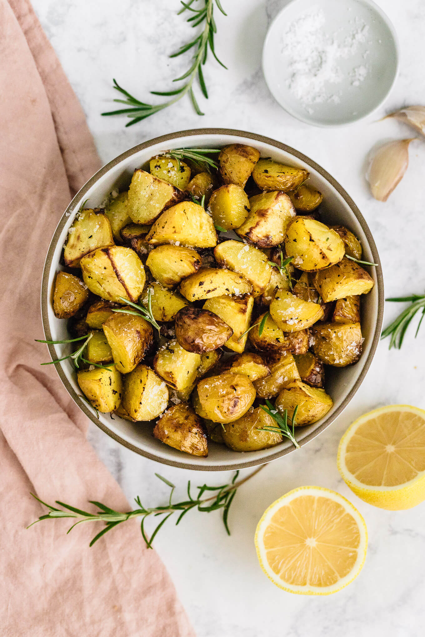The best crispy roasted potatoes with lemon in a serving bowl