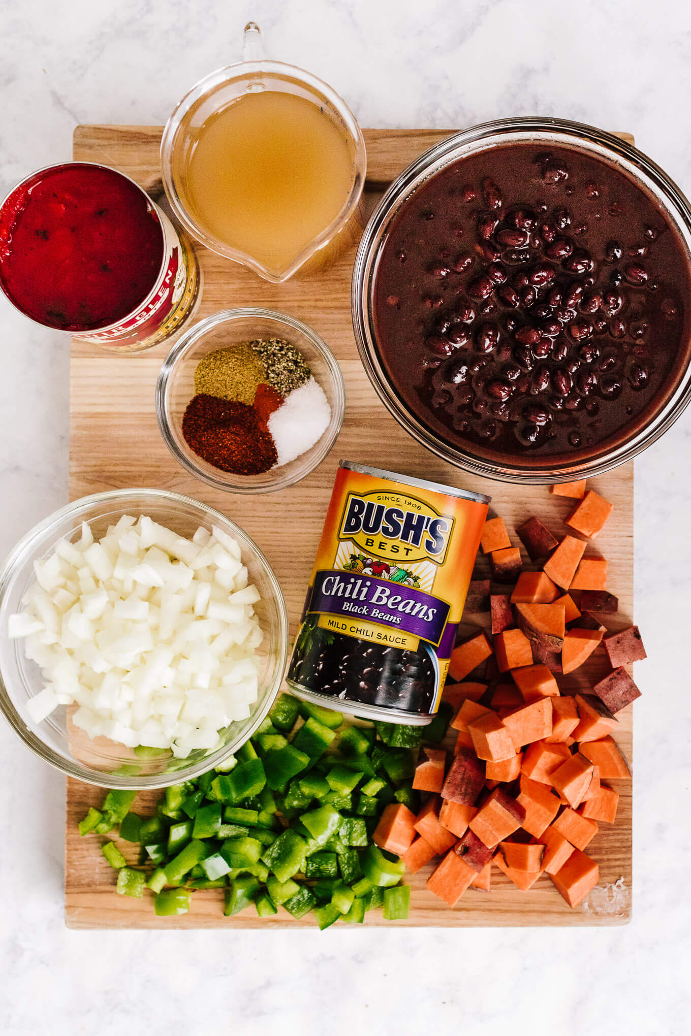 Ingredients for vegetarian sweet potato black bean chili