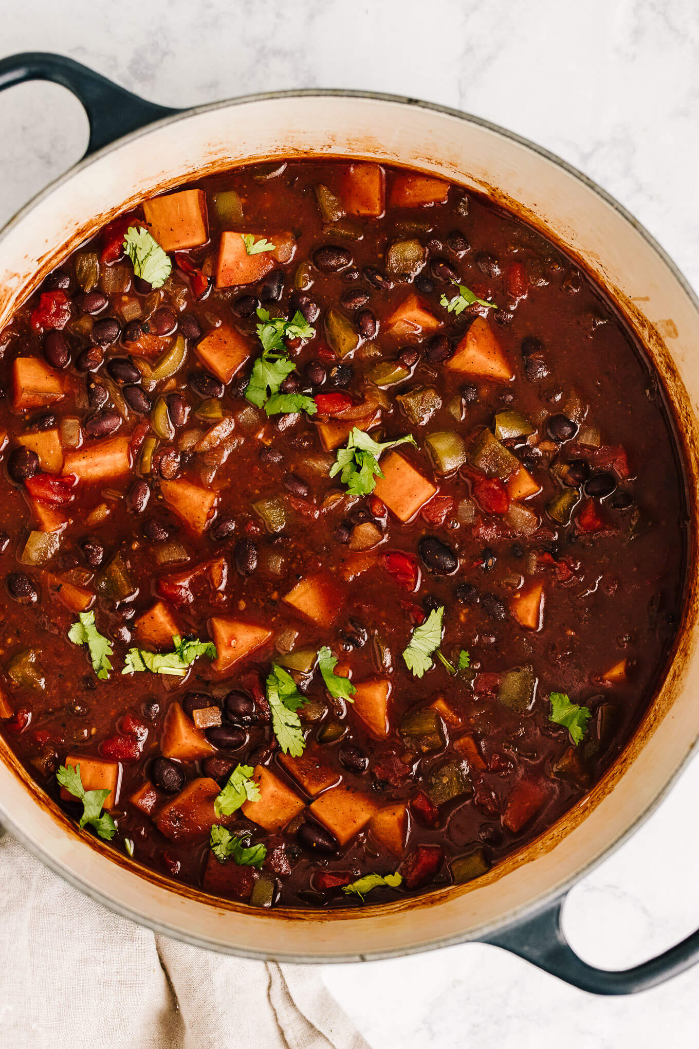 pot of vegetarian sweet potato black bean chili