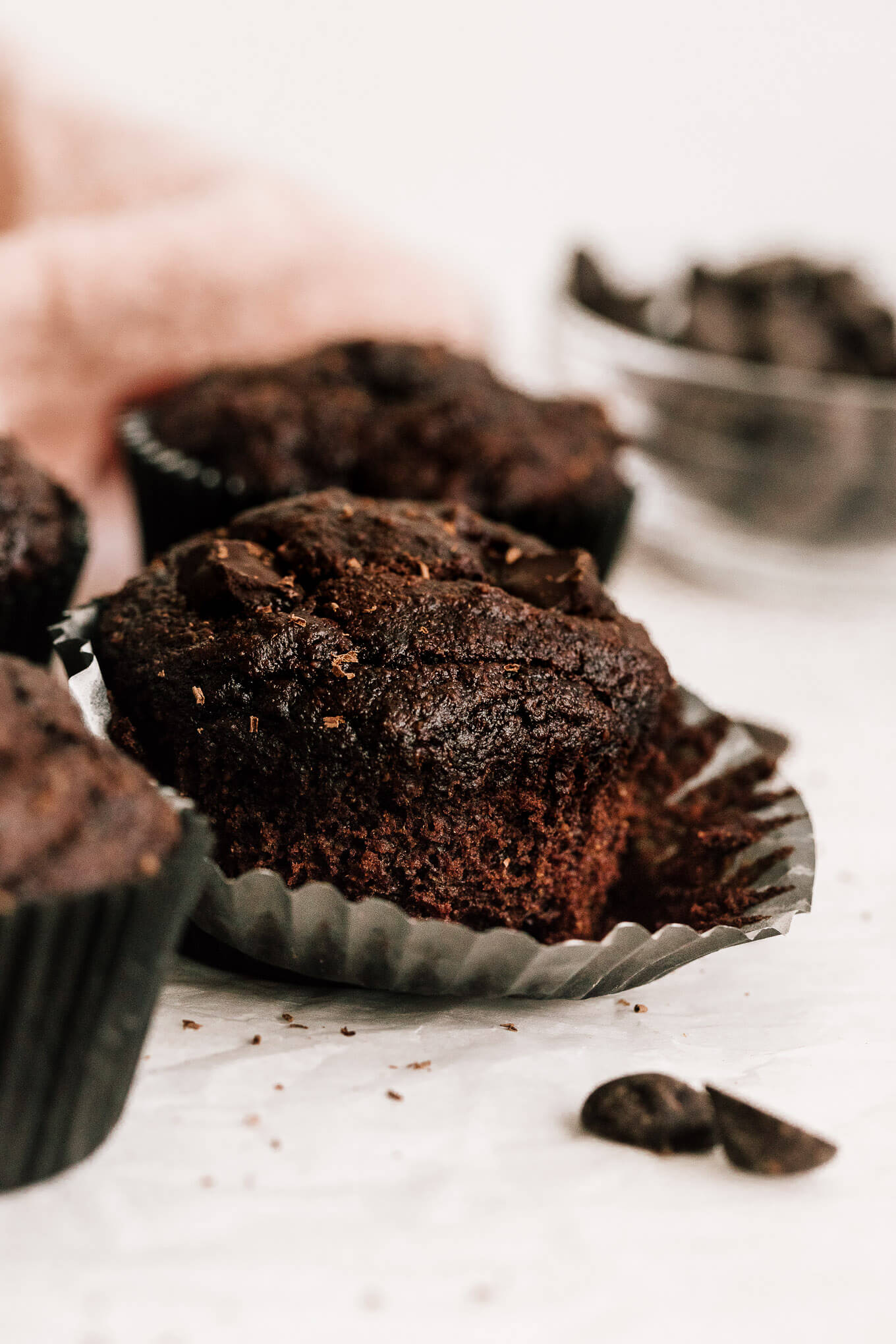Double Chocolate Banana Muffins; healthy dairy-free chocolate muffins with almond flour and oat flour.