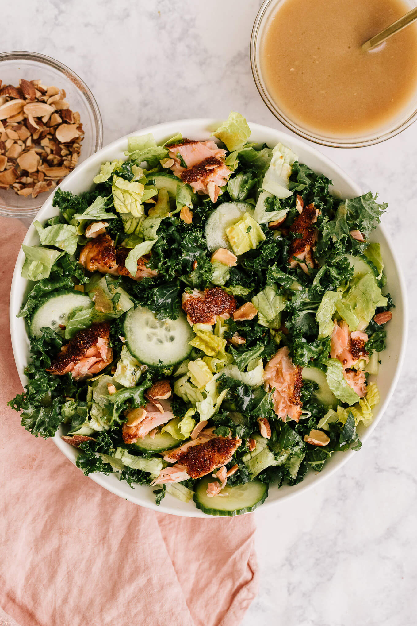 sweet and spicy roasted salmon salad with sesame ginger dressing