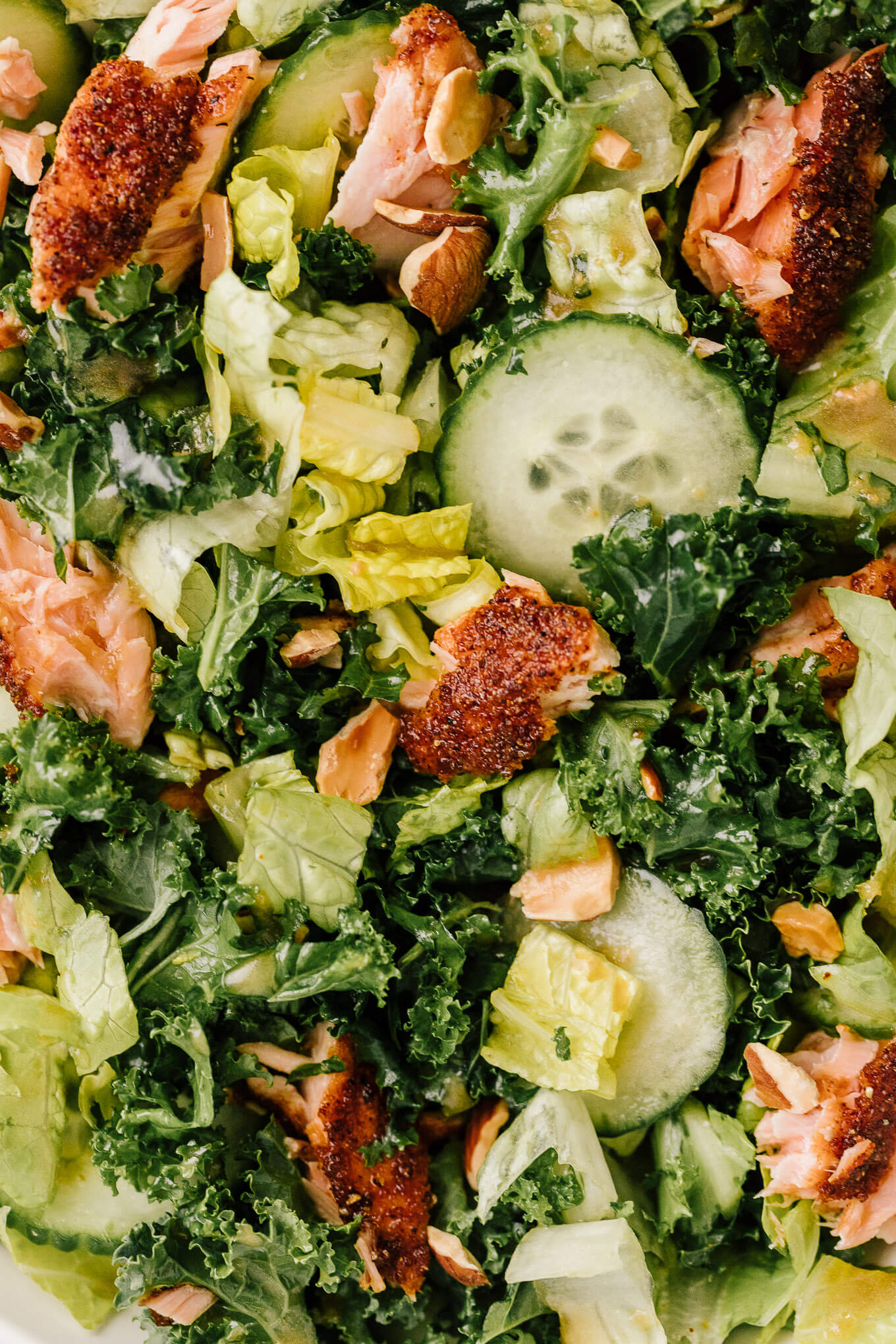 sweet and spicy roasted salmon salad with sesame ginger dressing