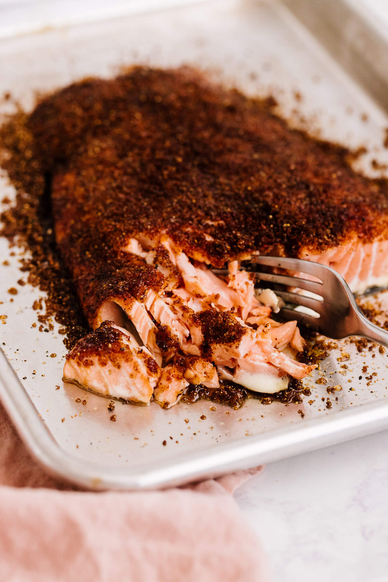 Spice Rubbed Oven-Roasted Salmon with sweet and spicy dry rub