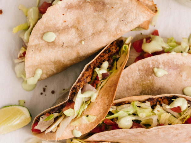 Vegan Crispy Baked Tacos with Mexican Tofu Crumbles