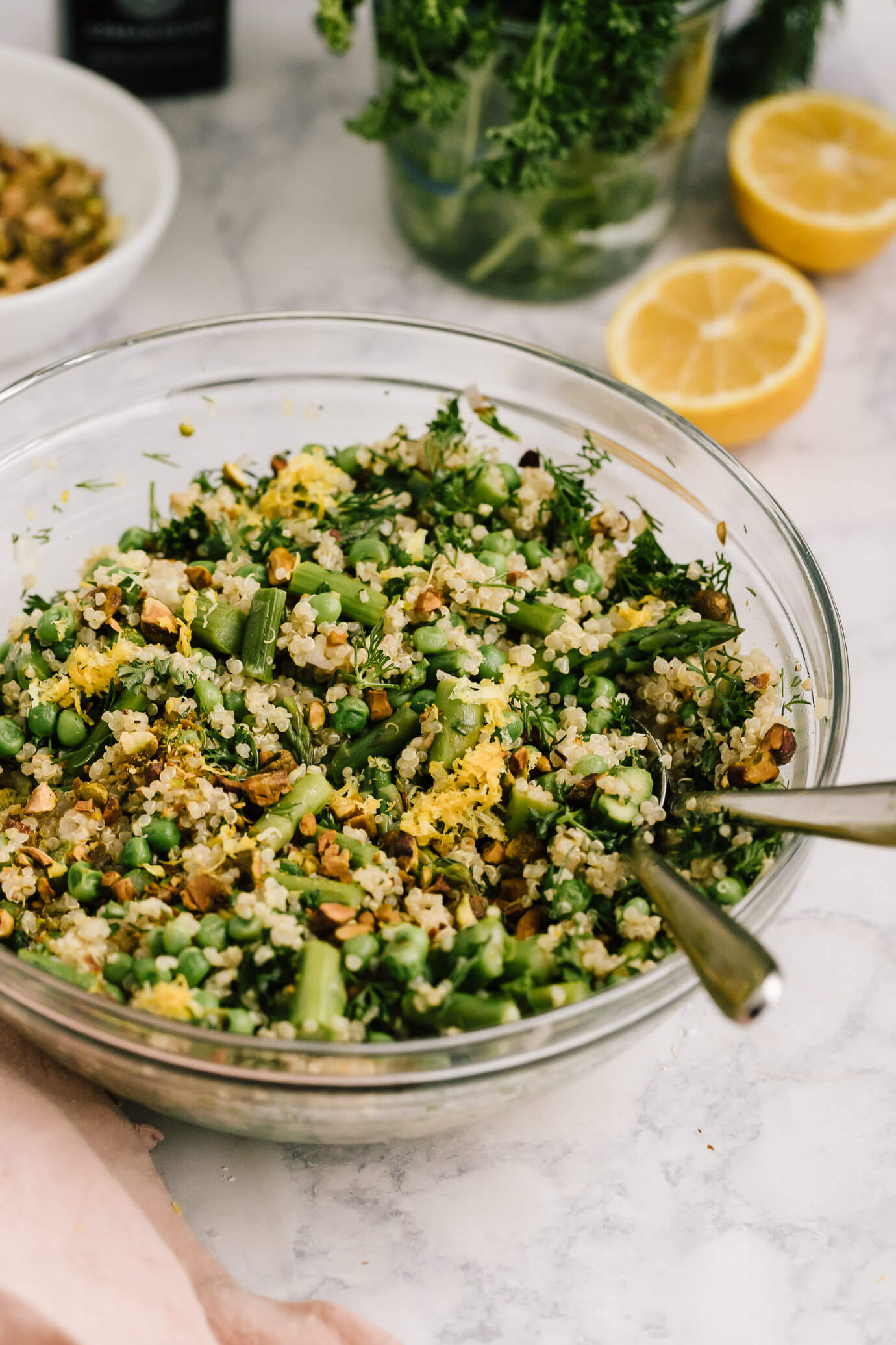 Spring quinoa salad with peas and asparagus