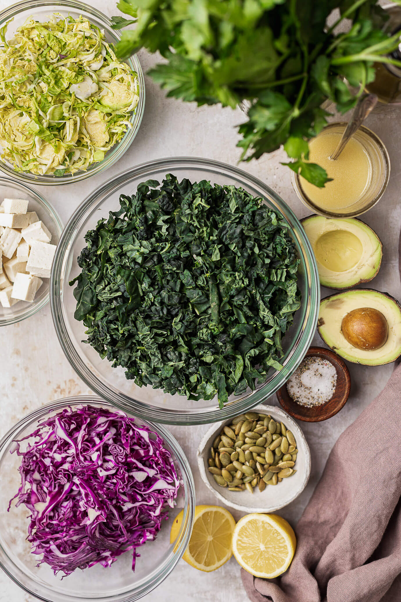 Shredded Kale and Brussels Sprout Salad Ingredients